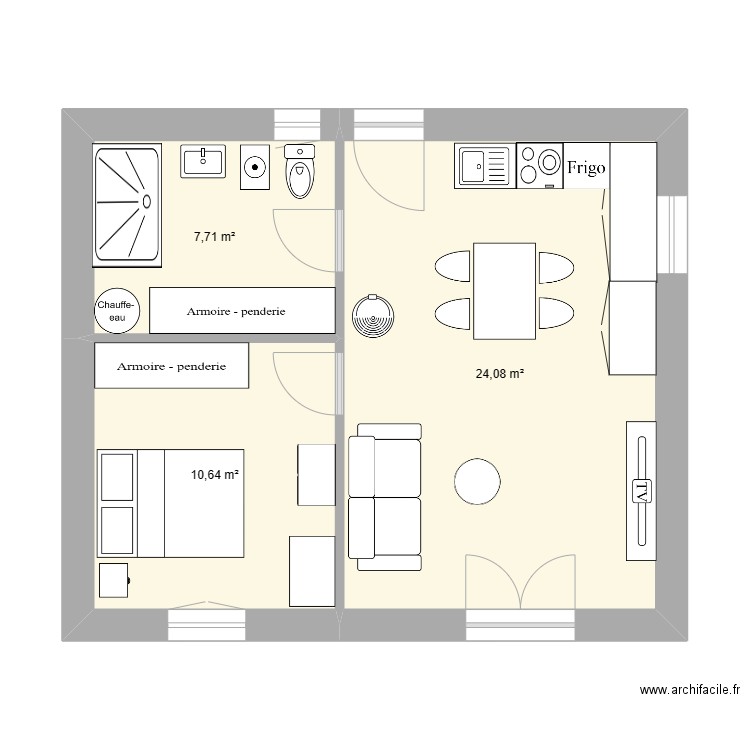 Plan maison. Plan de 3 pièces et 42 m2