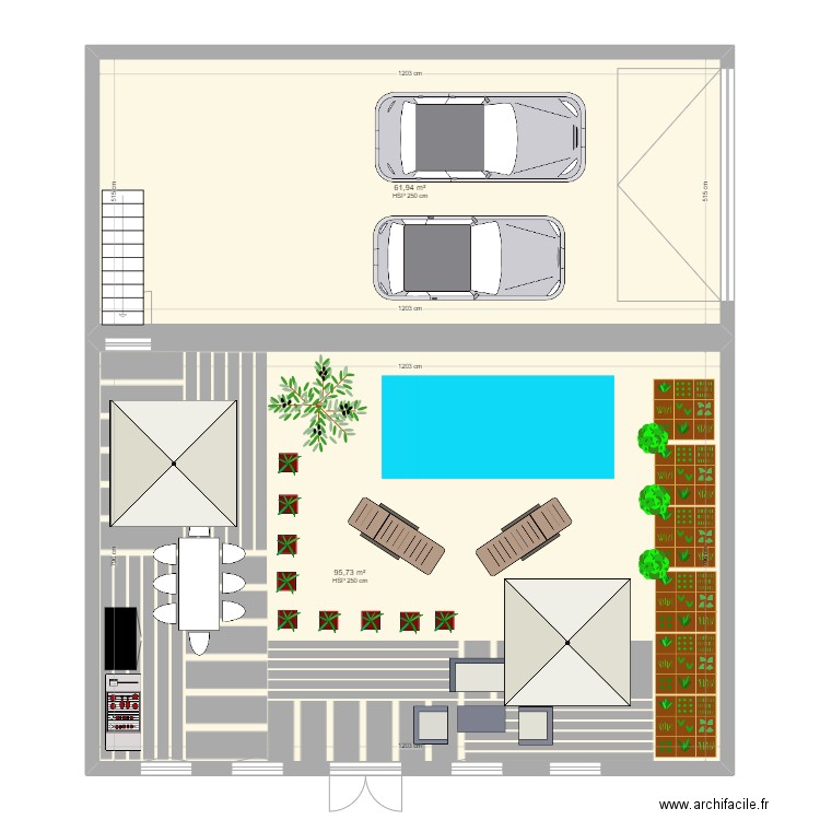 L'isle jourdain jardin / garage. Plan de 2 pièces et 158 m2