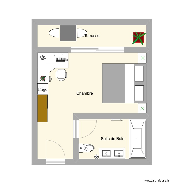 Plan Chambre Sup 24m2. Plan de 3 pièces et 27 m2
