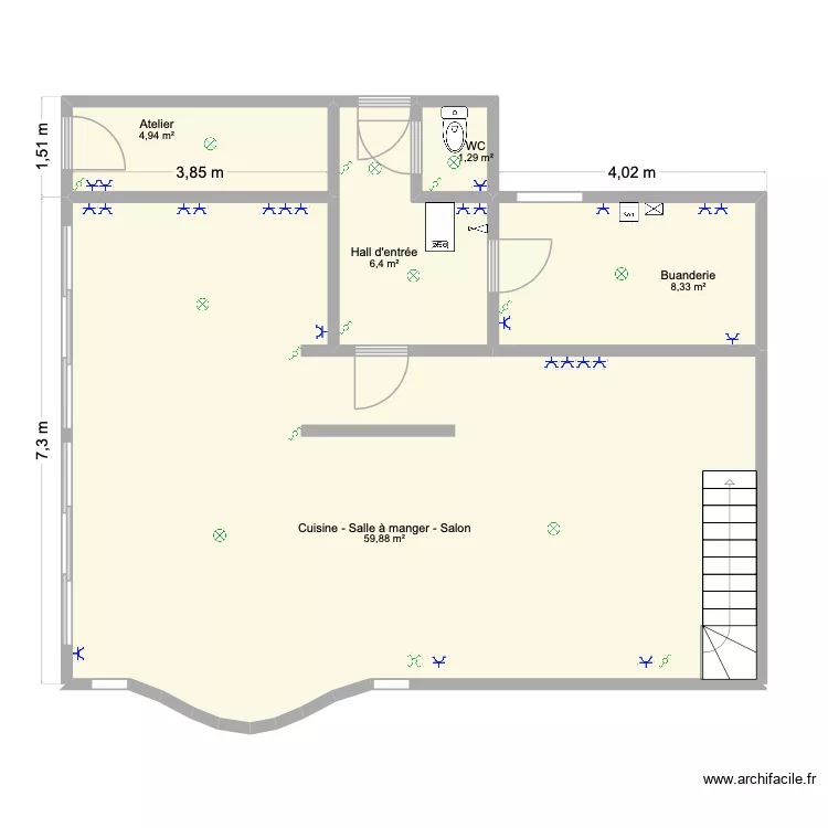 Etage. Plan de 5  et 81 m²
