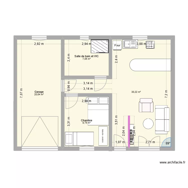 cta. Plan de 4 pièces et 68 m²