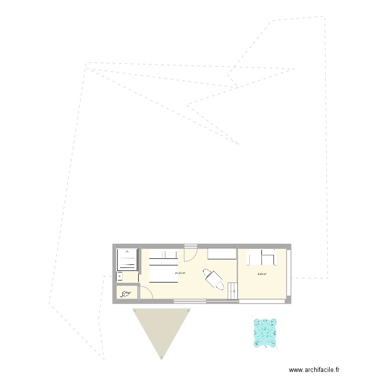 Roulotte 2022 août alex. Plan de 3 pièces et 32 m2