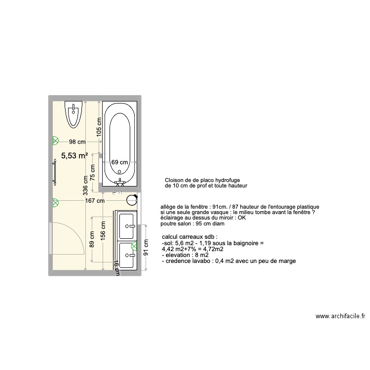 Plan sdb Itxassou / New layout 3. Plan de 1 pièce et 6 m2