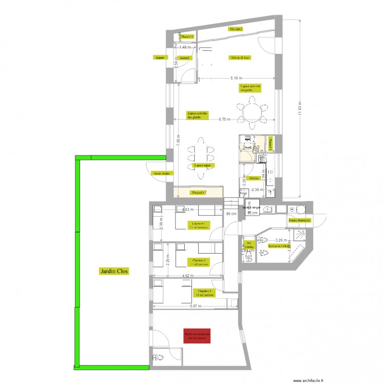 MAN projet 7 aménagé avec Cotation. Plan de 0 pièce et 0 m2