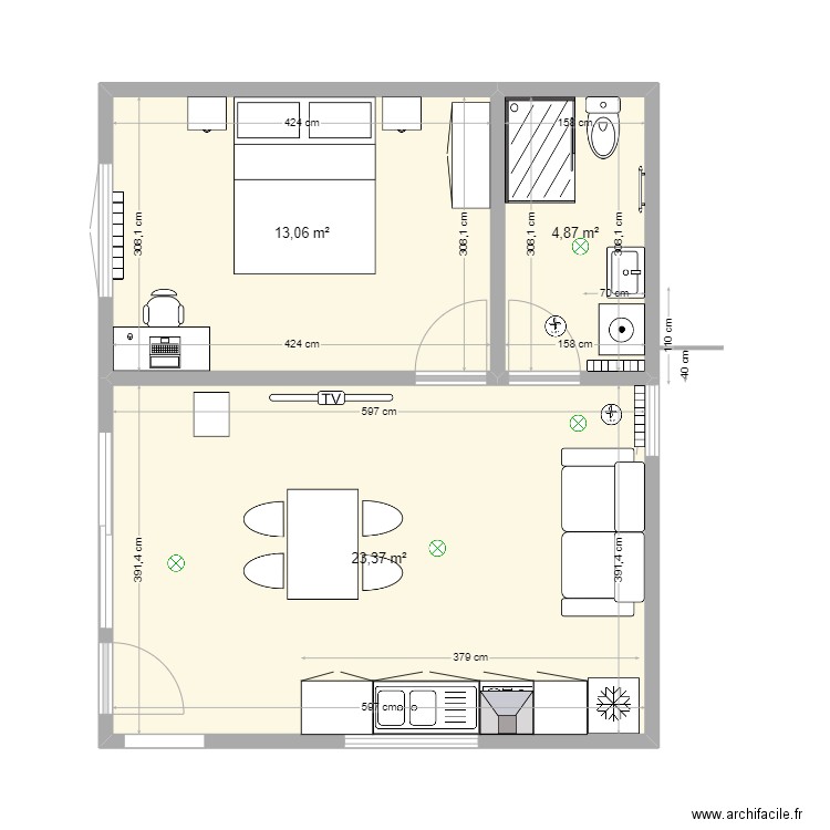 Plan PM 5. Plan de 3 pièces et 41 m2