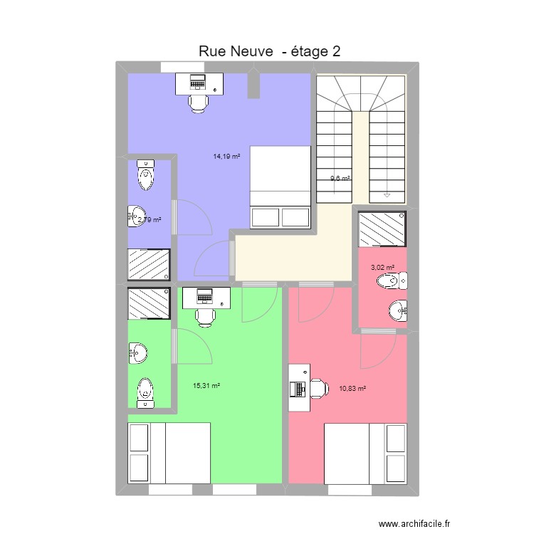 NEUVE 2. Plan de 6 pièces et 56 m2