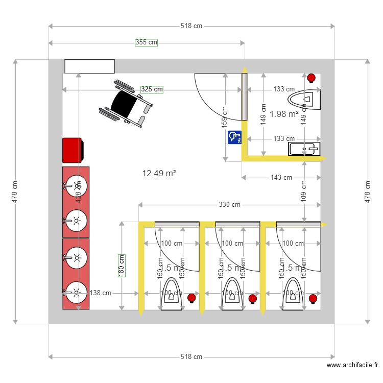 Aménagement toilettes public Plan dessiné par Anais0309
