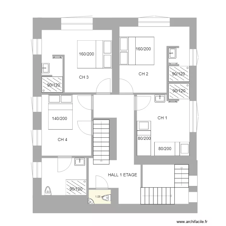 POUMAY  1 etage  IMPLANTATION. Plan de 