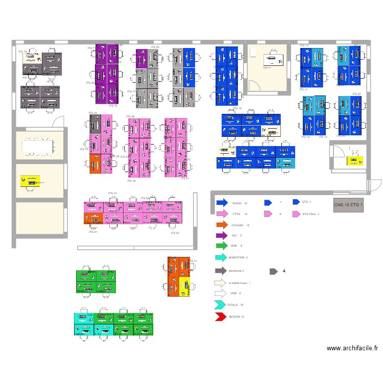 CNS 15. Plan de 2 pièces et 33 m2