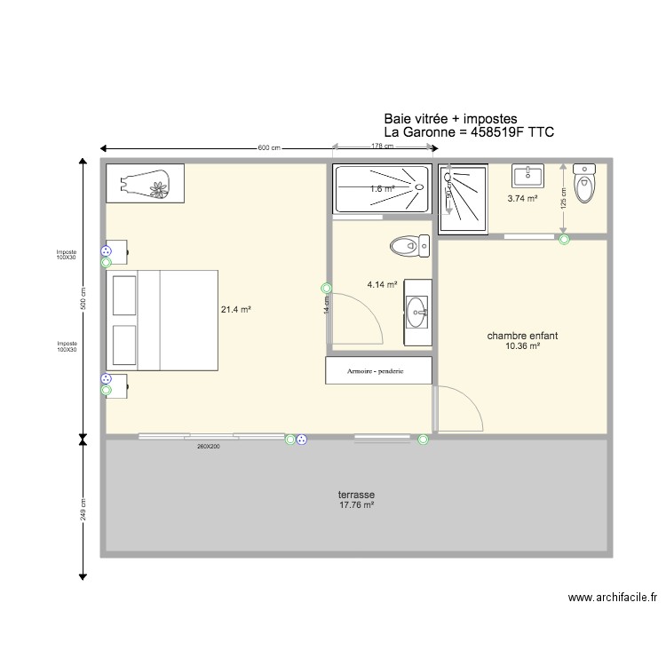 BUNGALOW CHAMBRE 3. Plan de 0 pièce et 0 m2