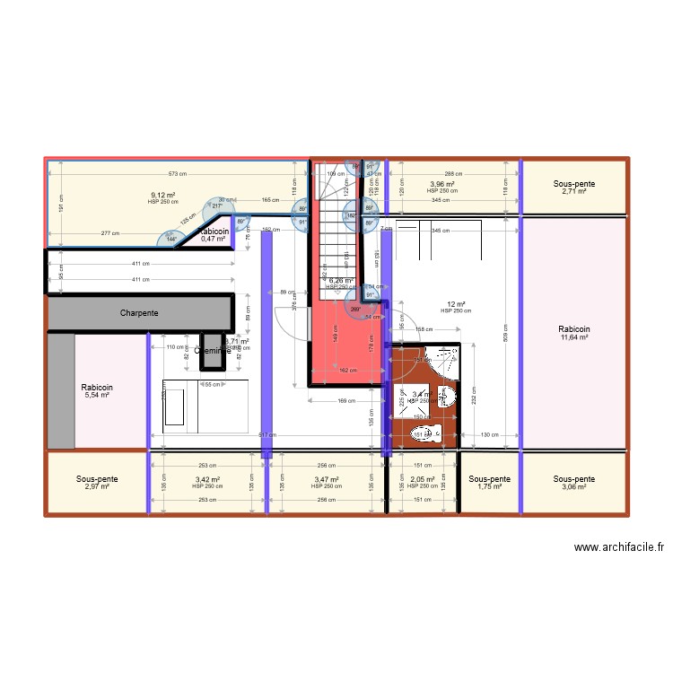 Etage_vaprèséchangeAmerigo. Plan de 18 pièces et 94 m2