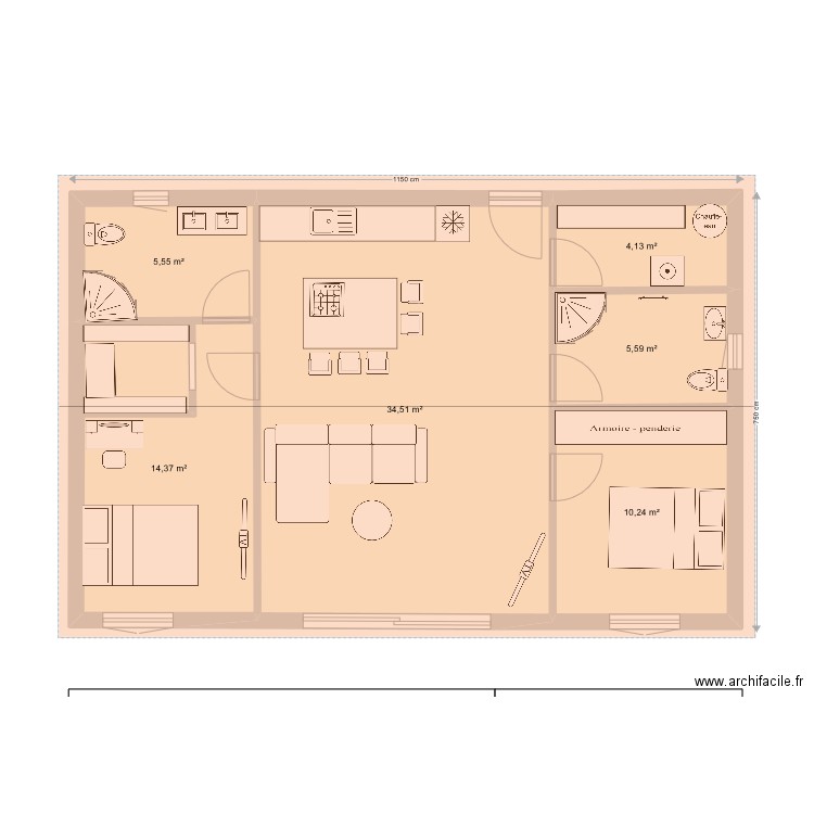 fred pdm et toiture 1. Plan de 6 pièces et 74 m2