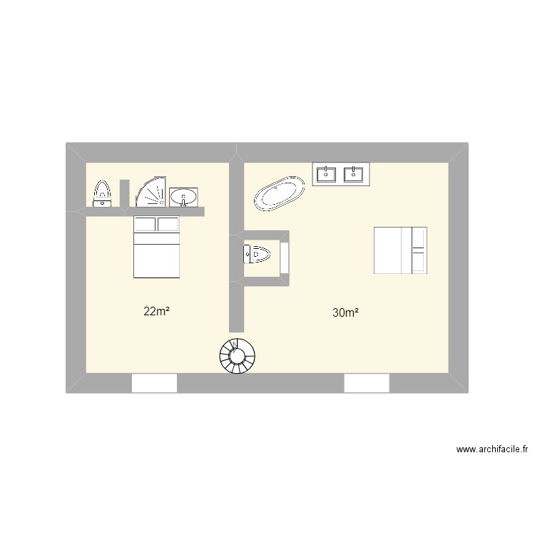 Etage TRELOU SUR MARNE METEYER. Plan de 2 pièces et 12 m2