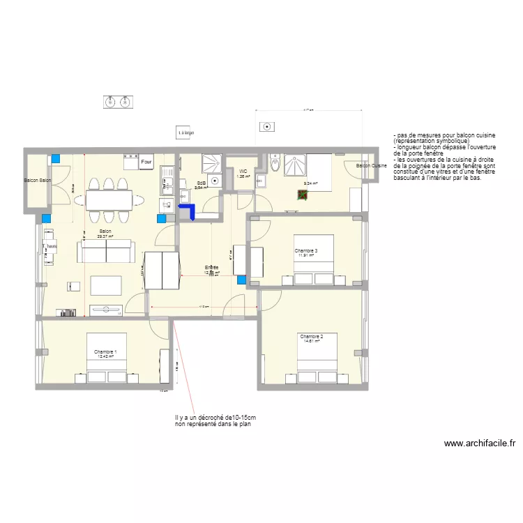 Place Baille mobilier SdB SRA 1 hublot. Plan de 