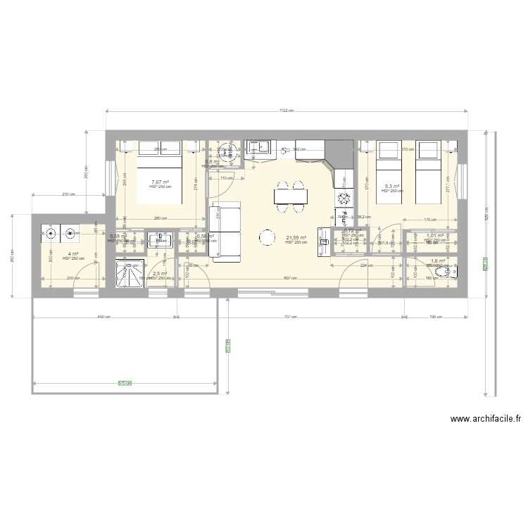 plan maison 3 ch. Plan de 11 pièces et 50 m2