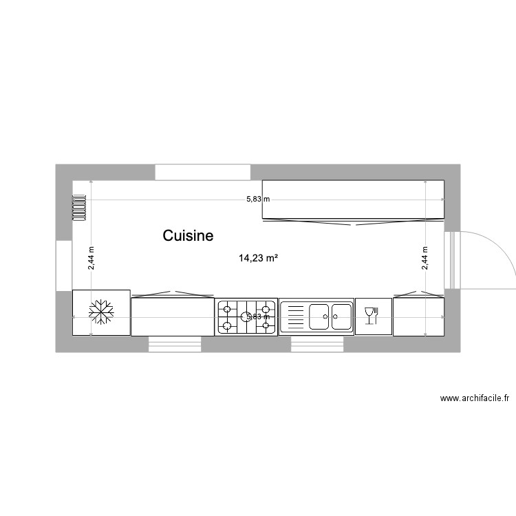 Cuisine. Plan de 1 pièce et 14 m2