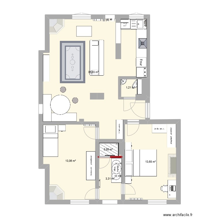 CA2 vDEF3. Plan de 6 pièces et 67 m2