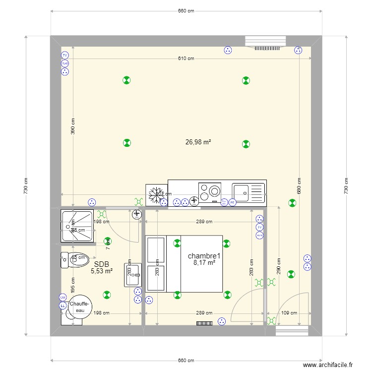 t2 premier etage modifie 2.0. Plan de 3 pièces et 41 m2