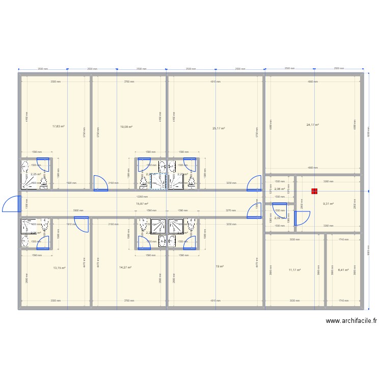 12 на 17 5. Plan de 19 pièces et 193 m2