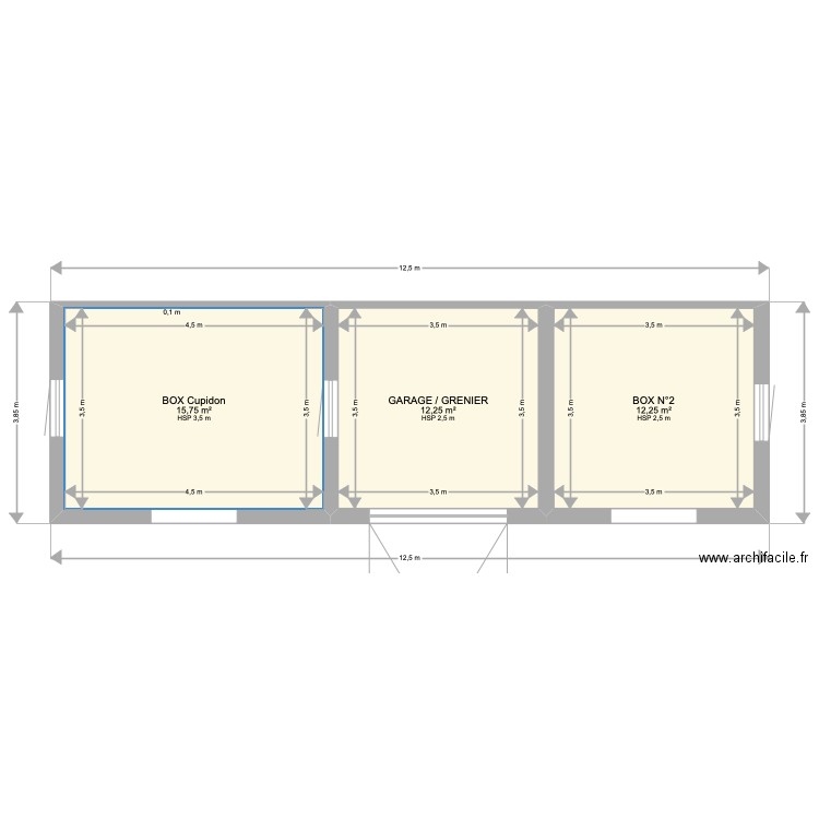 Box Chevaux. Plan de 3 pièces et 40 m2