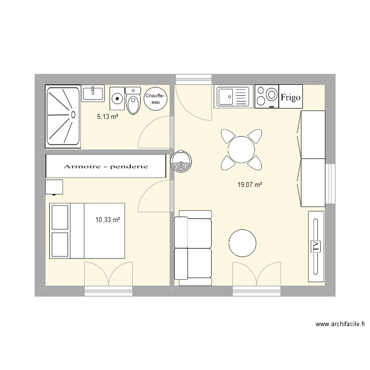 plan4. Plan de 3 pièces et 35 m2