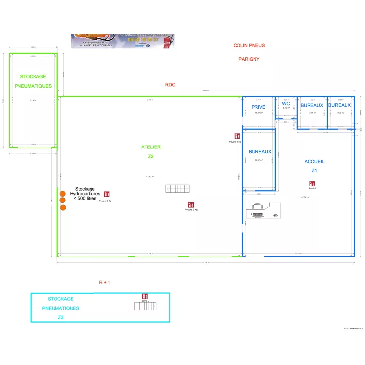 COLIN PNEUS PARIGNY. Plan de 