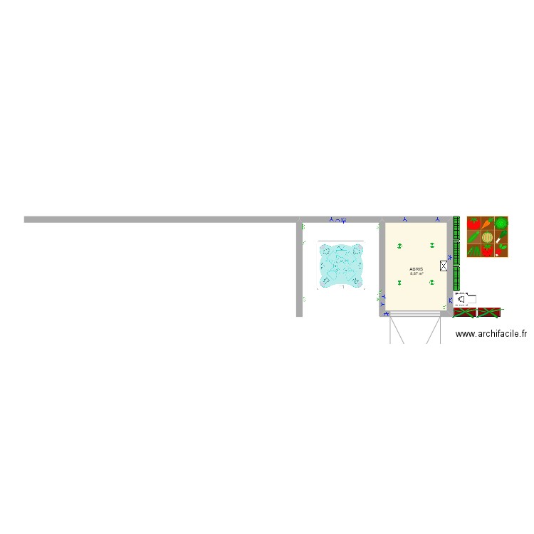 abris jardin. Plan de 1 pièce et 9 m2
