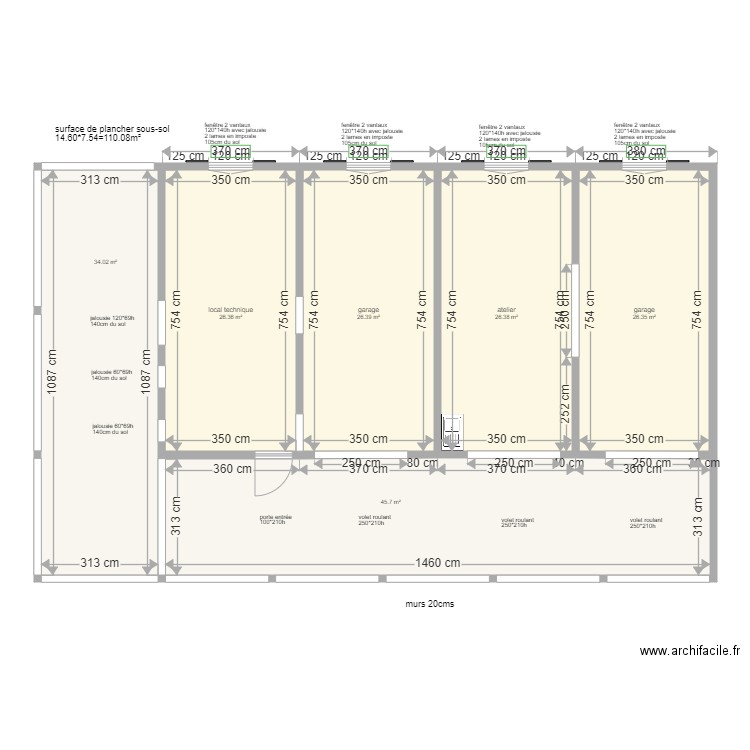  sous sol total  maison gwada version sans cloisons v4. Plan de 6 pièces et 185 m2