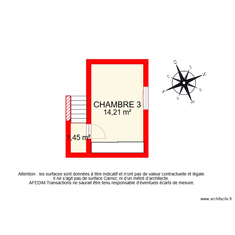 BI 10877 ETAGE . Plan de 2 pièces et 16 m2