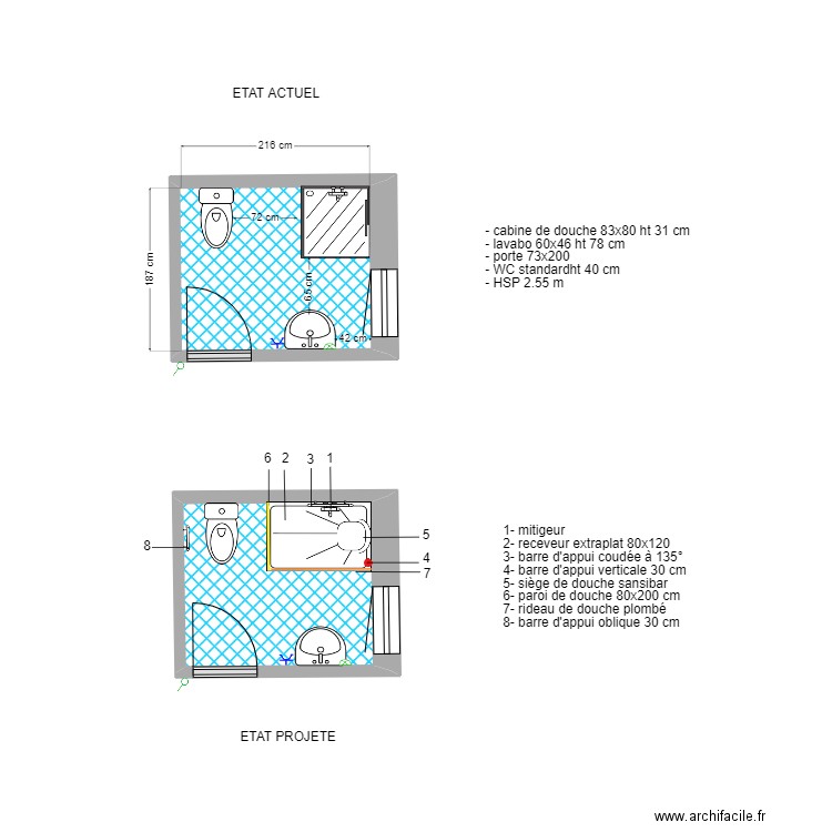 APA BLANC. Plan de 2 pièces et 8 m2