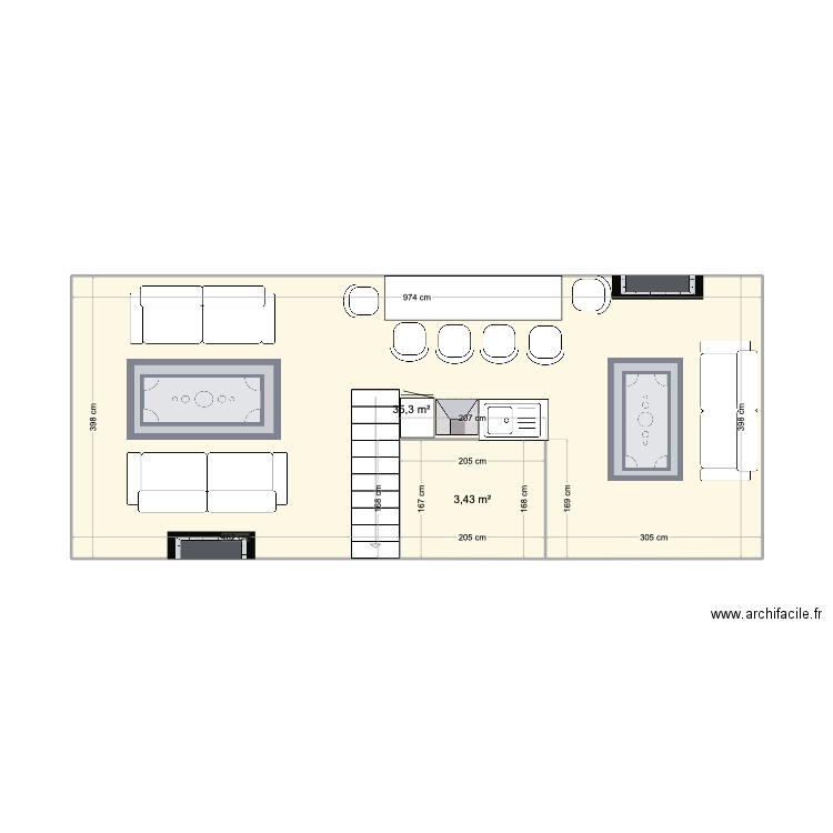 Appartement 7 couchages. Plan de 2 pièces et 39 m2