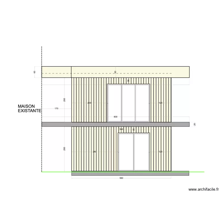 Facade SUD Caladou. Plan de 