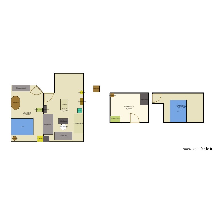 Aménagement. Plan de 4 pièces et 54 m2