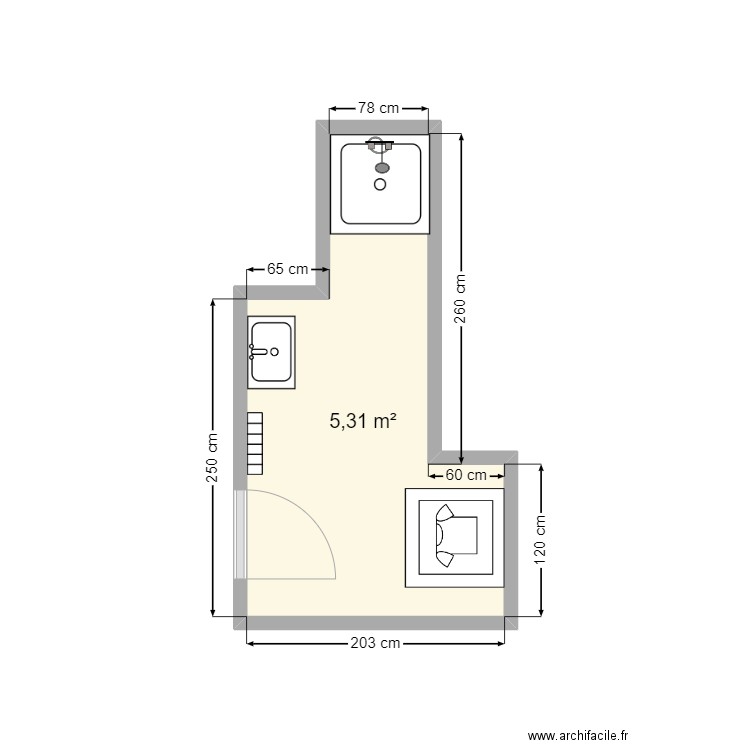 ERNEST plan existant. Plan de 1 pièce et 5 m2