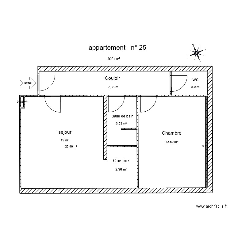 appart 25. Plan de 6 pièces et 52 m2