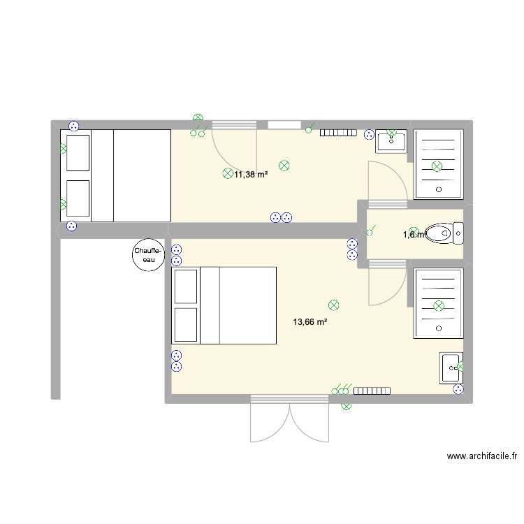 Lit et Mixe Grange final. Plan de 3 pièces et 27 m2