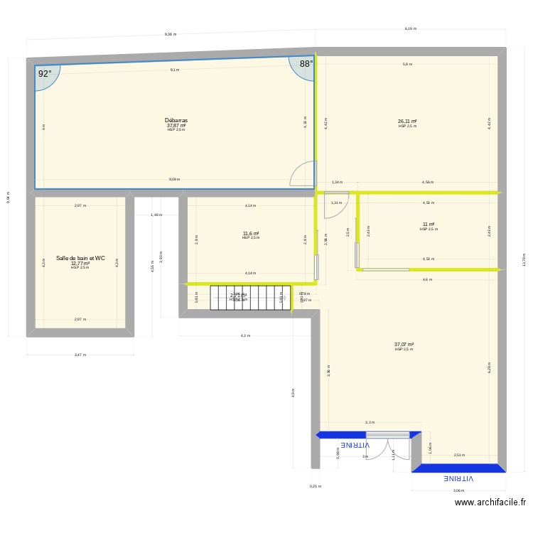 Mon local 2 V3 CYBEL. Plan de 7 pièces et 139 m2