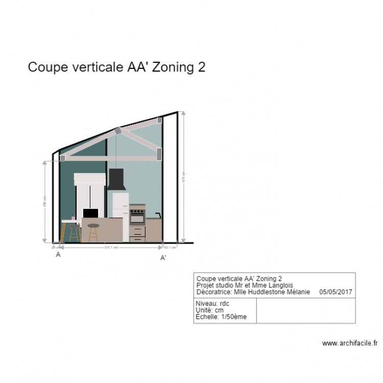 coupe AA zoning 2 . Plan de 0 pièce et 0 m2