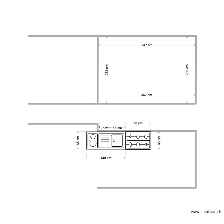 cuisine Roche Devant. Plan de 1 pièce et 8 m2