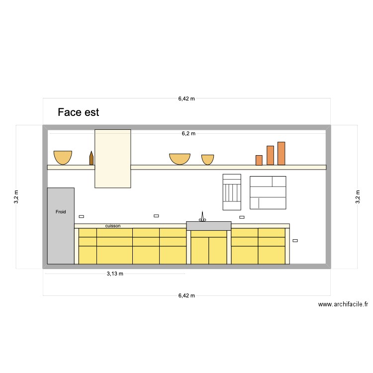 plan cuisine B. Plan de 1 pièce et 19 m2