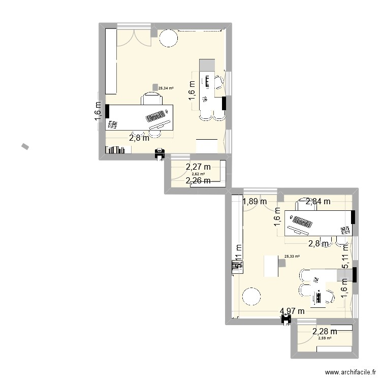 CCAS. Plan de 4 pièces et 56 m2