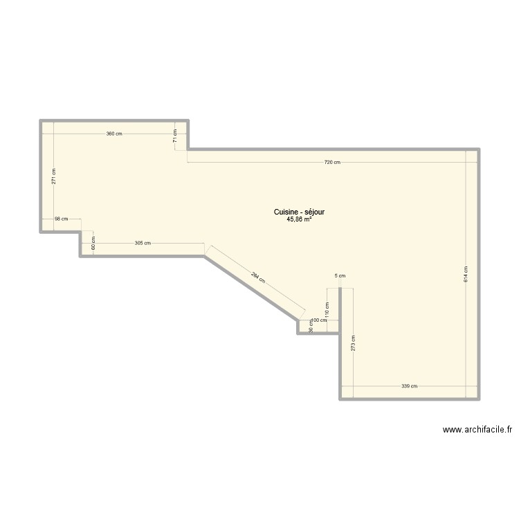 Pérès - Séjour. Plan de 1 pièce et 46 m2