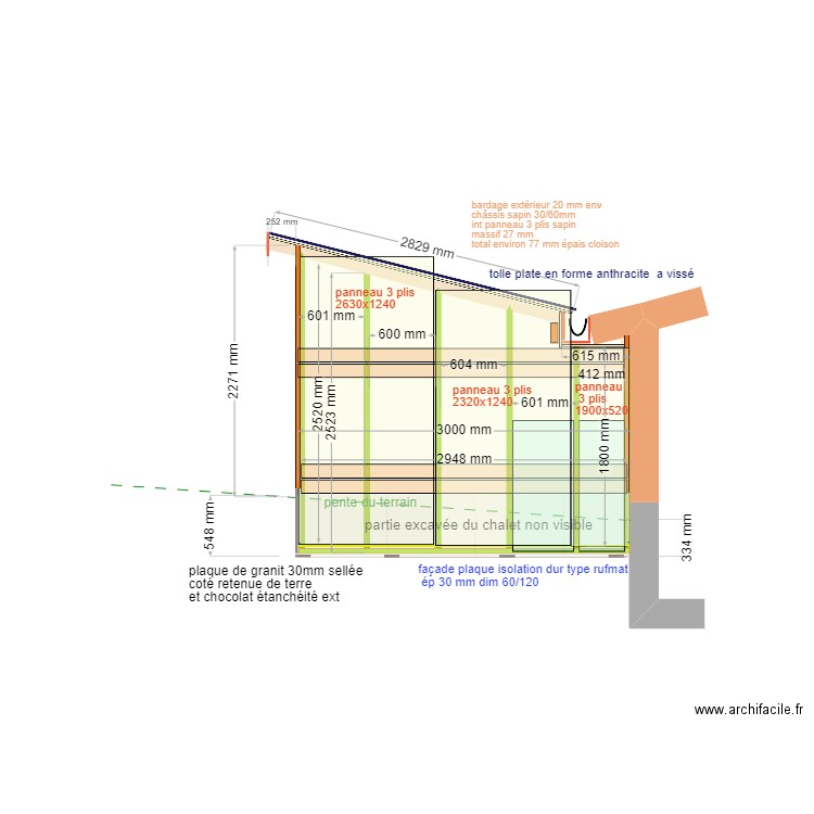 chalet de jardin montricher élévation coté. Plan de 0 pièce et 0 m2