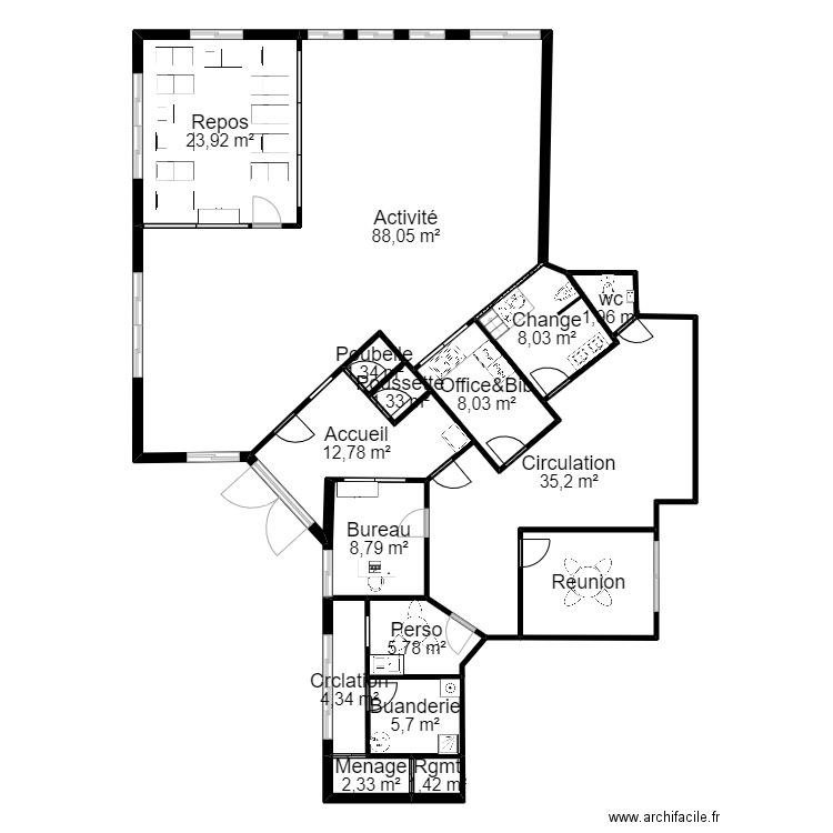 77 Lagny-sur-Marne Existant 24082022 Jean R. Plan de 16 pièces et 221 m2