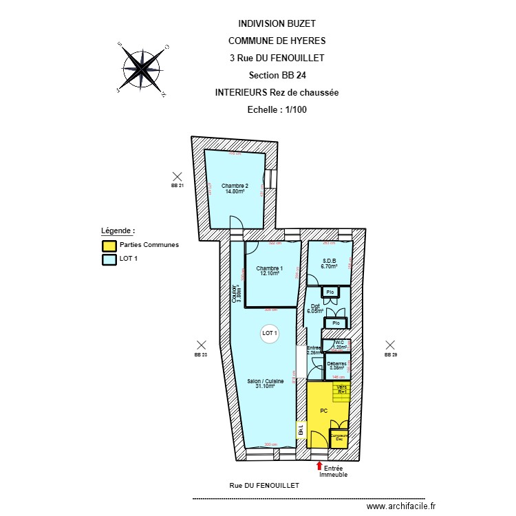 FENOUILLET RDC. Plan de 13 pièces et 89 m2