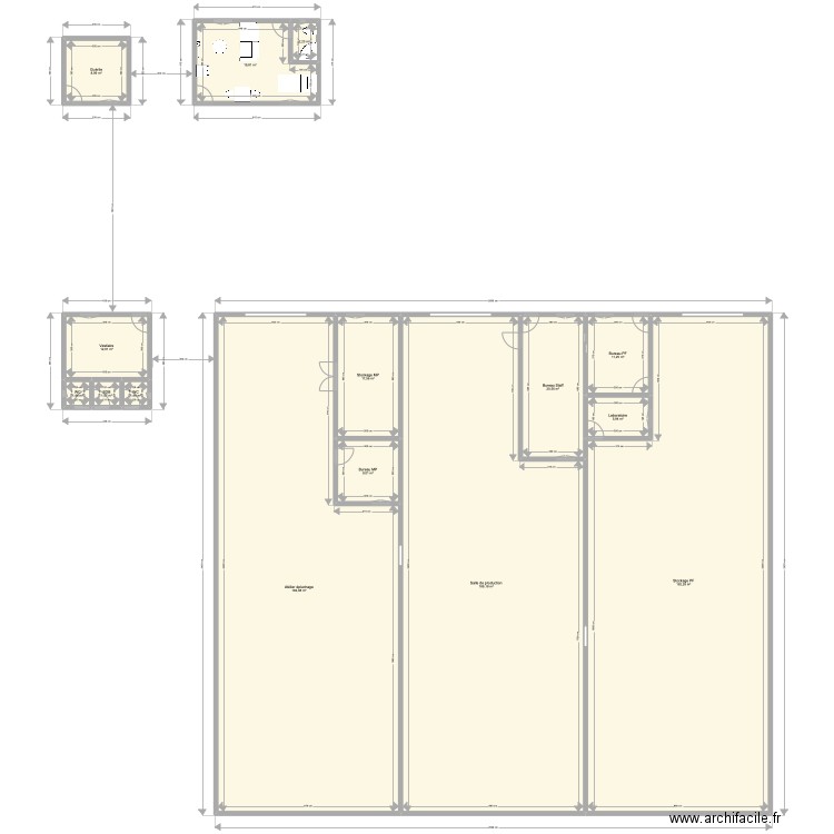 Unité de production. Plan de 15 pièces et 675 m2