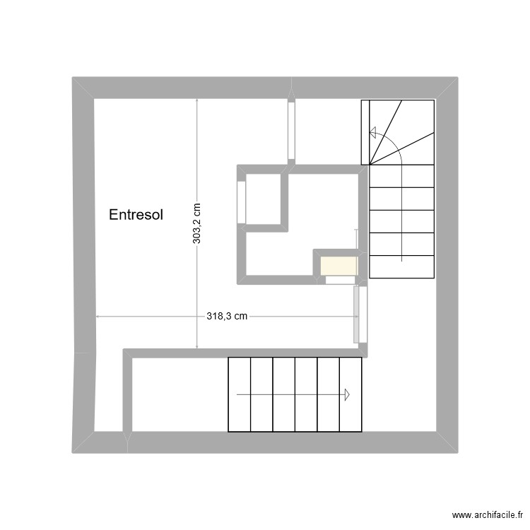 entresol coupole au-dessus des sanitaires sept 2023. Plan de 4 pièces et 15 m2