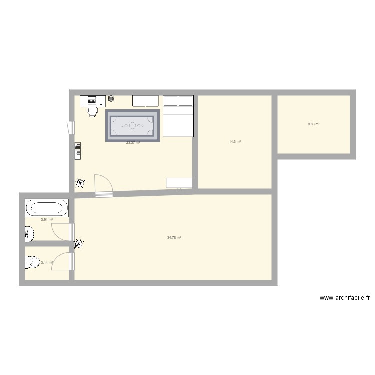 appartement. Plan de 6 pièces et 88 m2