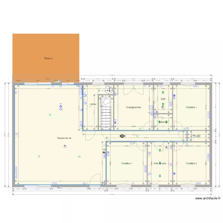 Rez de chauss&eacute; electricit&eacute;. Plan de 