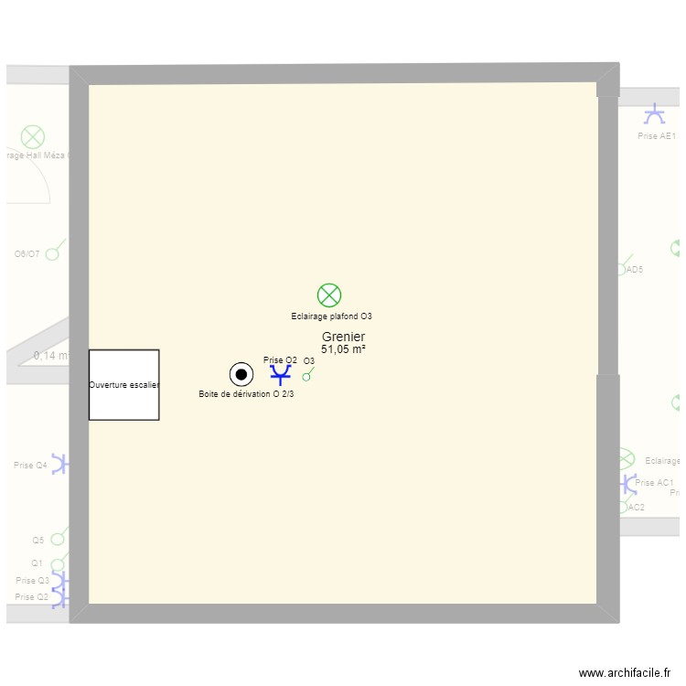 Implantation électrique Janvier 23. Plan de 25 pièces et 492 m2